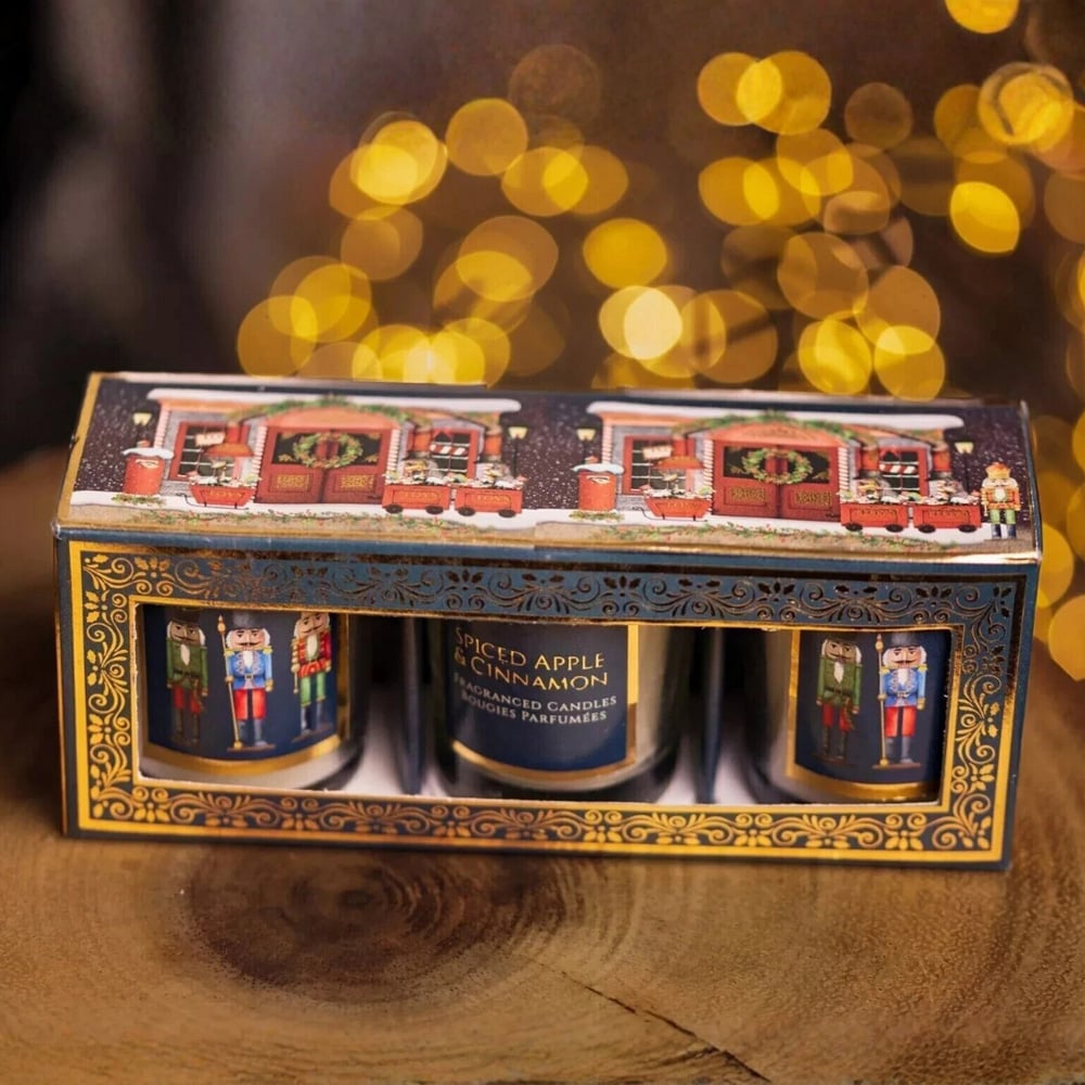 Marco Paul 3 Piece Spiced Apple and Cinnamon Christmas Candle Jars Gift Set Image 3