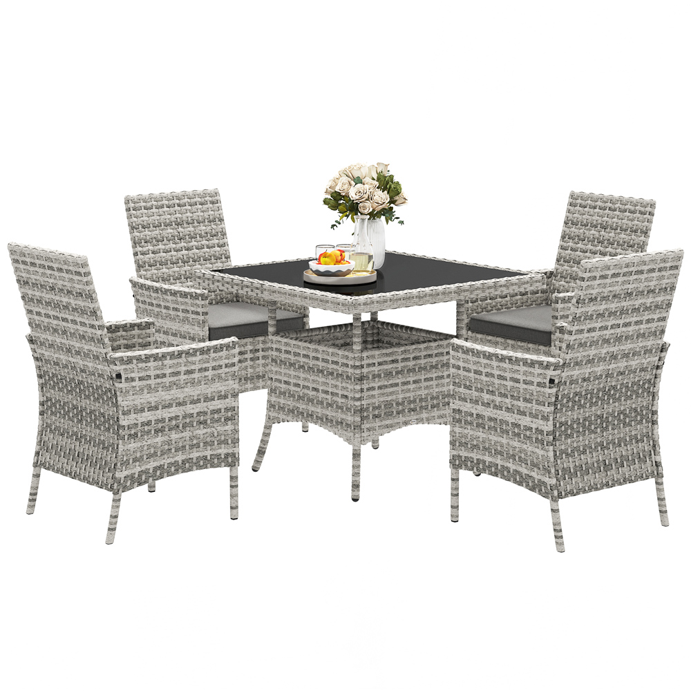 Outsunny 4 Seater Mixed Grey Rattan Patio Dining Set with Cushions Image 2