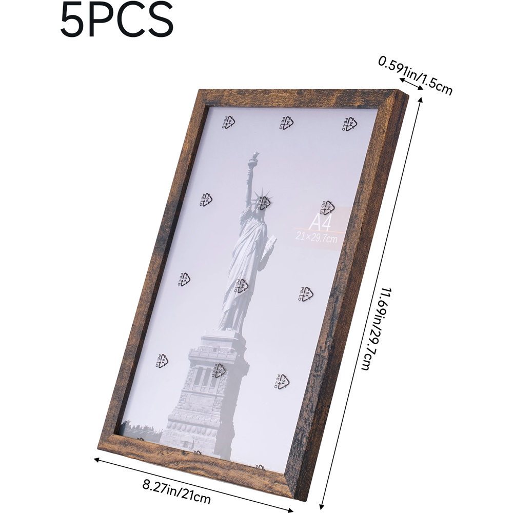 Living and Home Dark Walnut Wood Photo Frame 8.3 x 11.7 inch 5 Pack Image 8