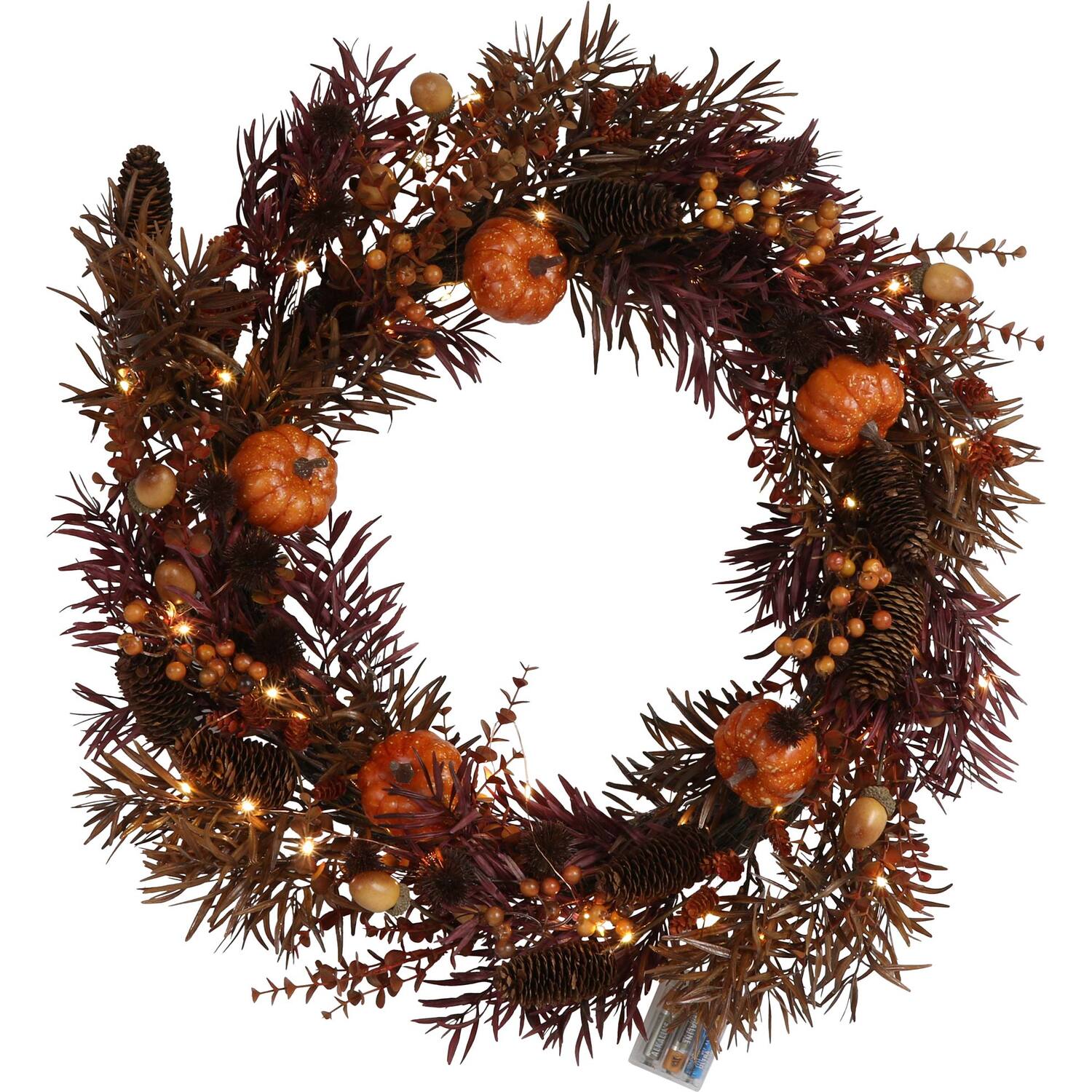Autumnal Amber Bloom LED Wreath - Orange Image 1