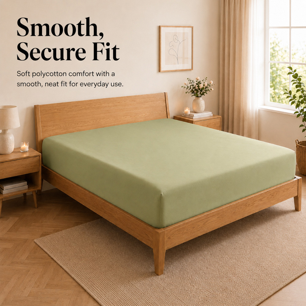 MHG Living Super King Size Sage 30cm Deep Pocket Fitted Sheet with 2 Pillowcase Image 4