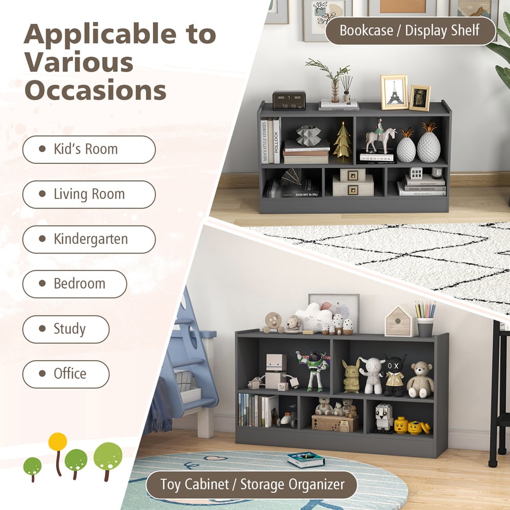 Costway 5 Cube Kids Grey Wooden Bookcase Image 8