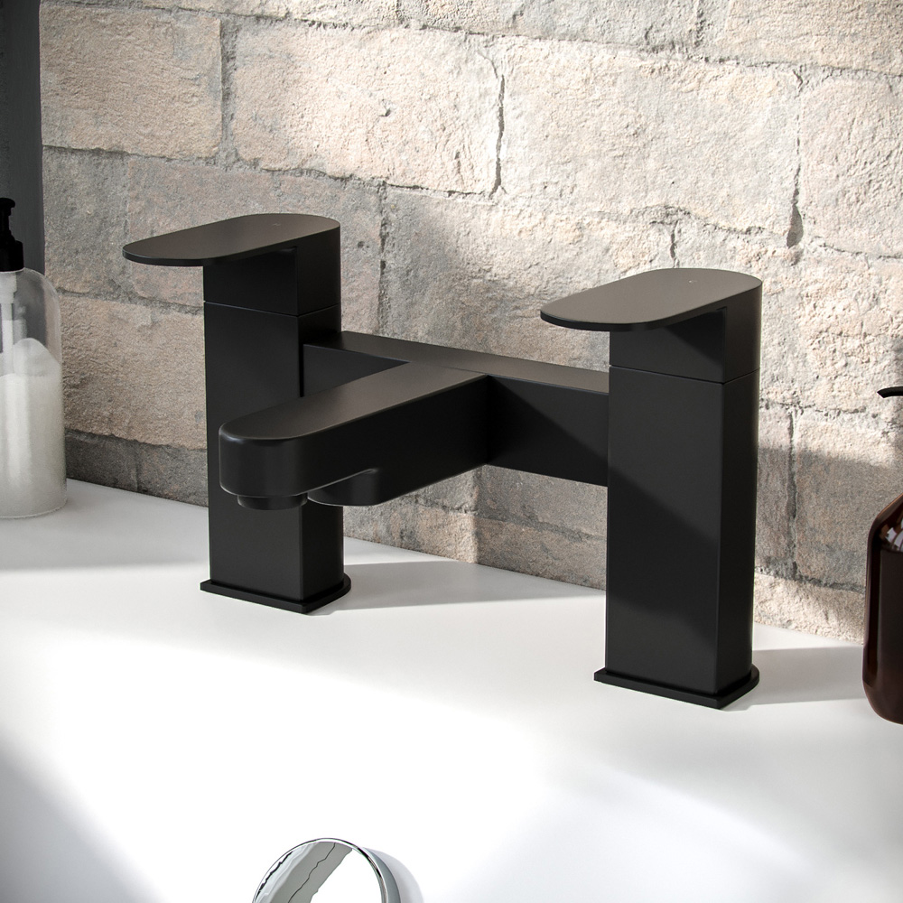 Nes Home Kento Matte Black Bath Shower Mixer and Basin Mixer Tap with Waste Image 2
