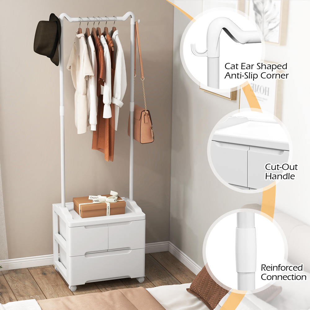 Costway 2 Drawer White Clothing Rack with Side Hooks Image 6
