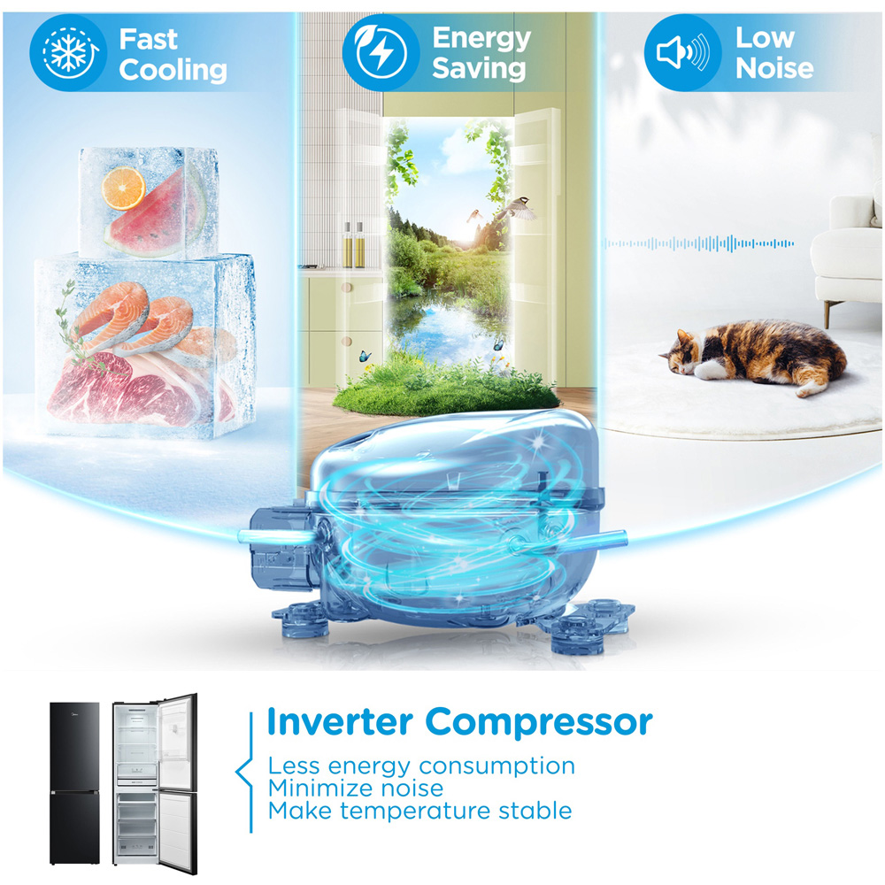 Midea MDRB379FGD30 Black Total No Frost 273L Combi Fridge Freezer Image 6