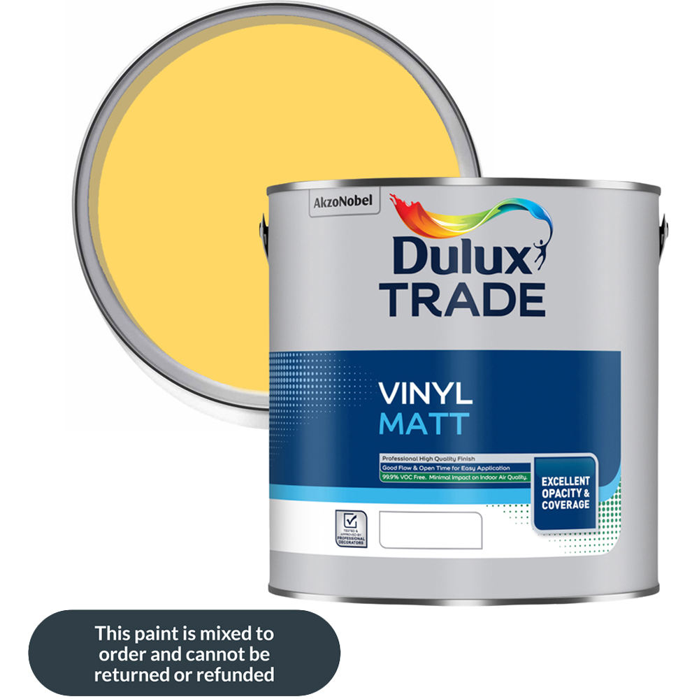 Dulux Trade Lemon Zest Walls and Ceilings Vinyl Matt Paint 2.5L Image 1