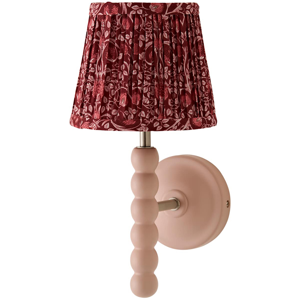 ValueLights Bobble Burgundy Floral Pleat Shade Pink Wood Wall Light with Bulb 2 Pack Image 1