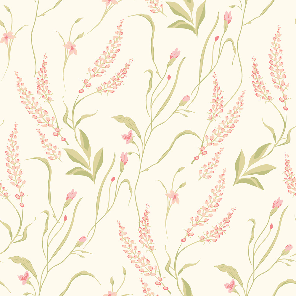 Hoopla Walls Oasis Springtime Meadow Coral Blossom Wallpaper Image 1