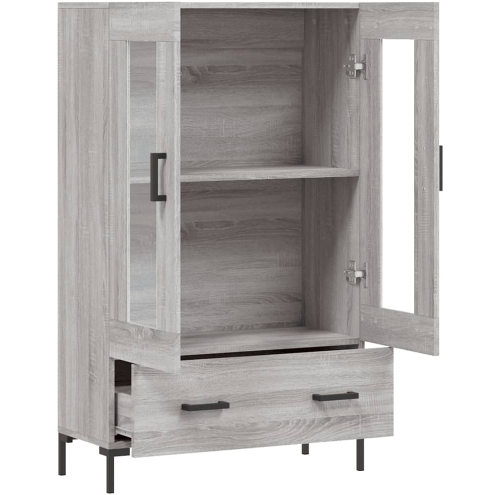 vidaXL 2 Glass Door Single Drawer Grey Sonoma Highboard with Metal Legs Image 5