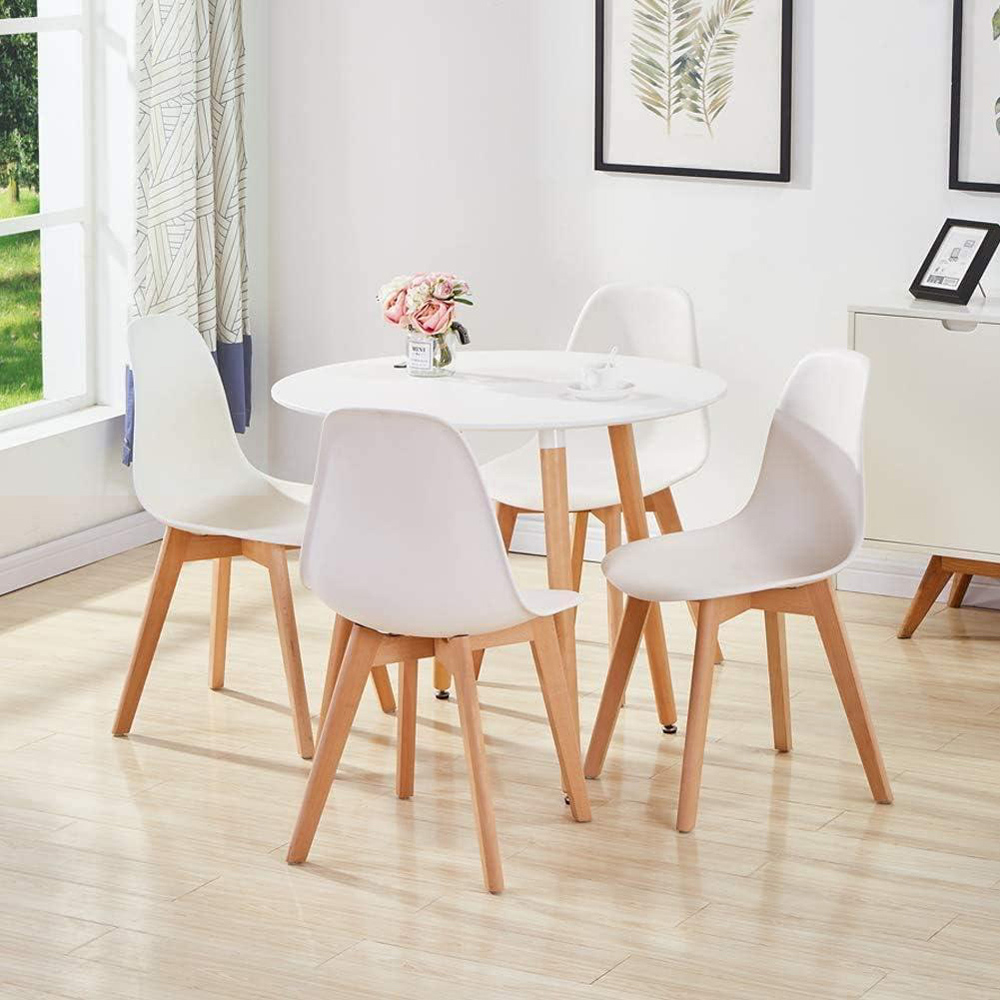 Portland 4 Seater Leather Round Dining Set White Image 3