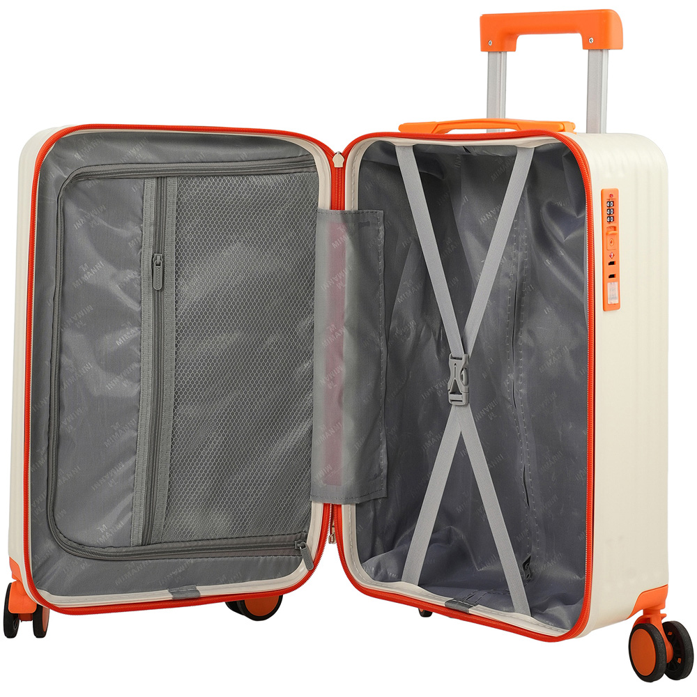 H&O Direct Orange and White ABS Hard Shell Suitcase with Cup Holder USB Port and Stickers 20 inch Image 3