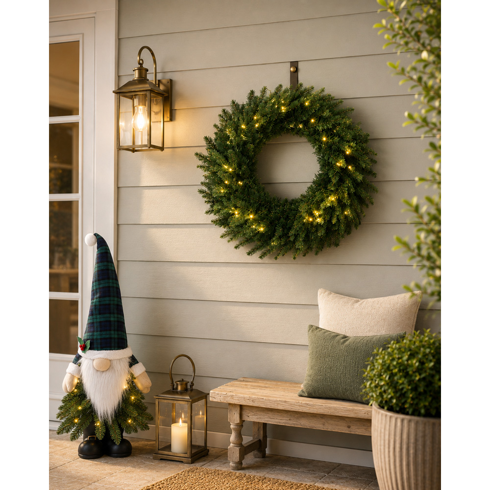 Festive Christmas Pre-Lit Green Wreath 60cm Image 2