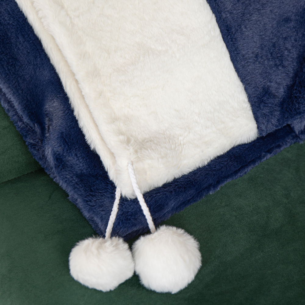 Samuel Alexander Blue Plush Christmas Sack with White Faux Fur Trim and Pom Poms 80 x 55cm Image 7