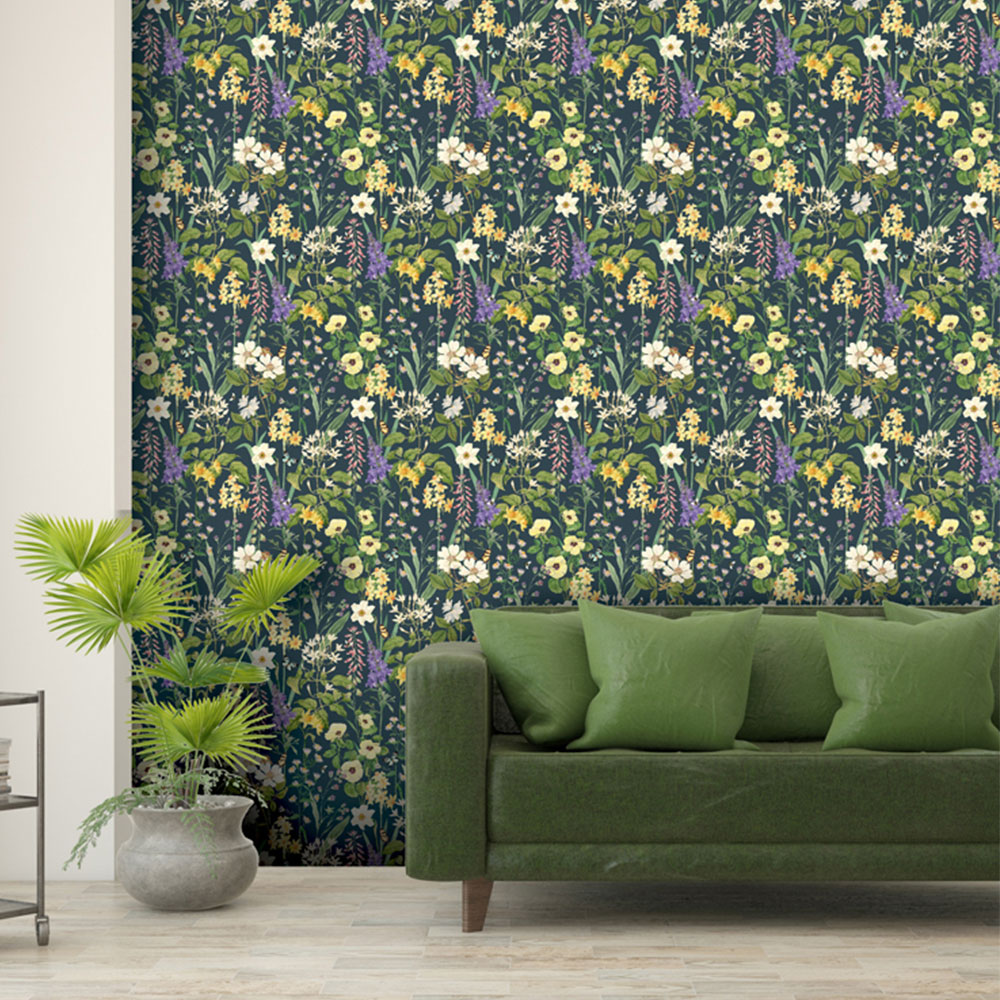 RHS Flower Medley Navy Wallpaper Image 3