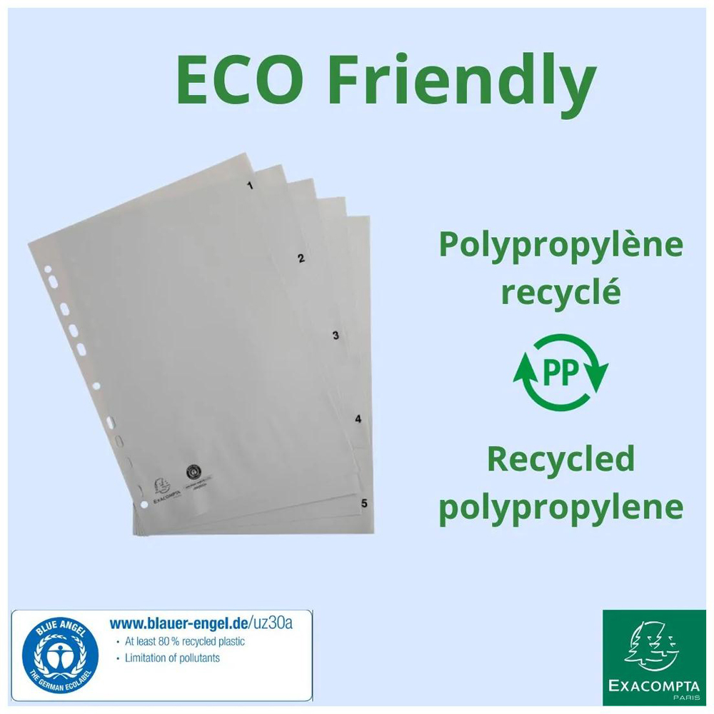 Exacompta A4 Grey Recycled Polypropylene 1-5 Divider 20 Pack Image 3