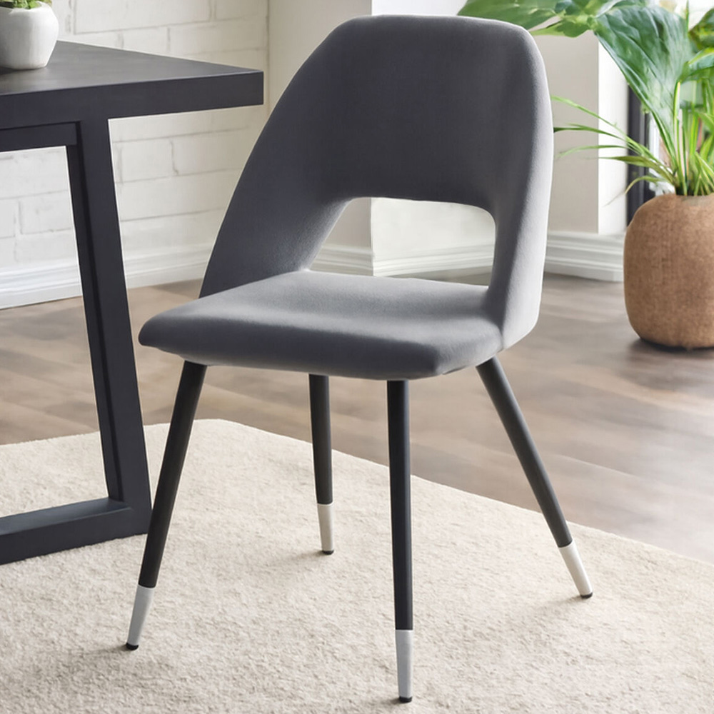 Premier Housewares Warren Grey Velvet Dining Chair Image 1
