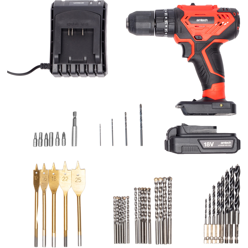 Amtech V6610 Combi Drill with F1758 Masonry Drill Set and F1740 Wood Drill Set Image 2