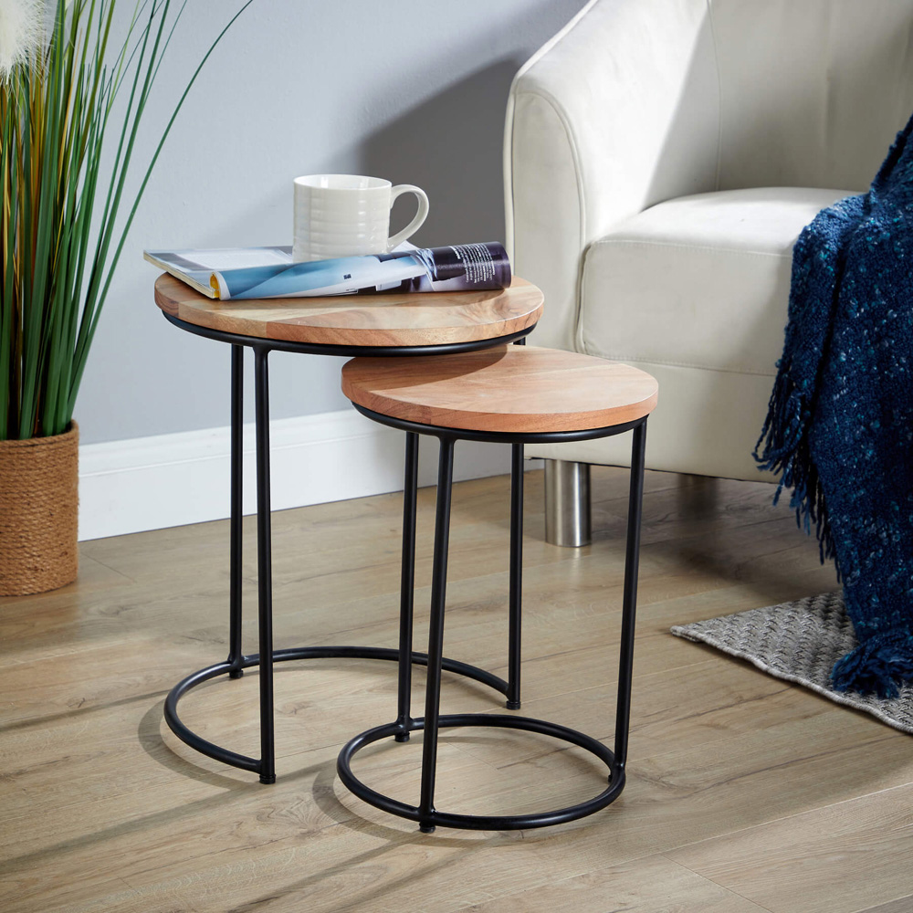 Home Source Elkart Acacia Round Nest of Tables Set of 2 Image 4