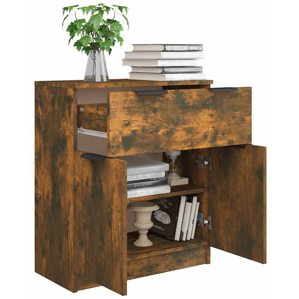 vidaXL 2 Door Single Drawer Smoked Oak Sideboard Image 4