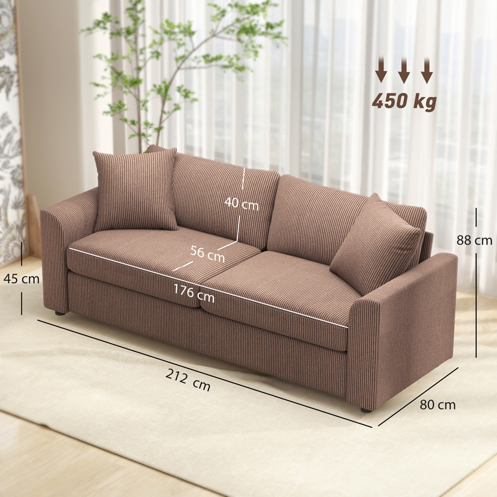 HOMCOM 3 Seater Coffee Upholstered Jumbo Cord Sofa Image 9
