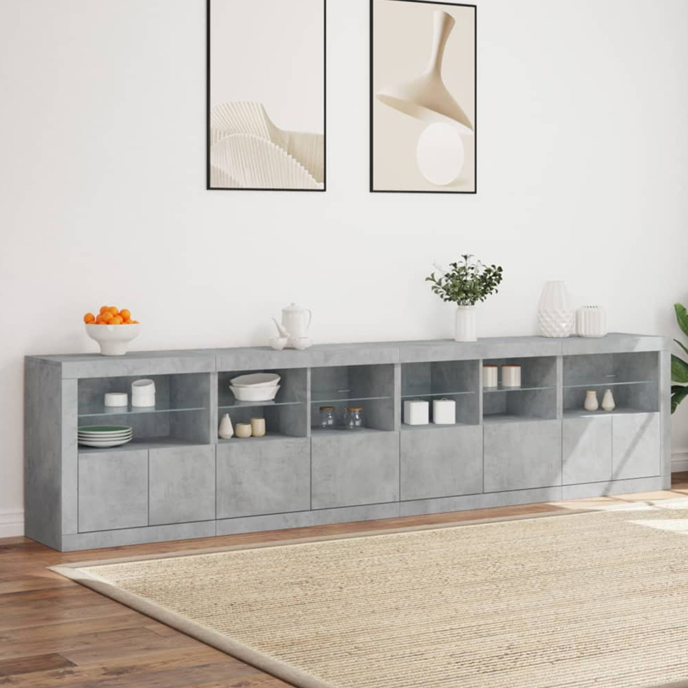 vidaXL 8 Door 12 Shelf Concrete Grey LED Sideboard Image 1