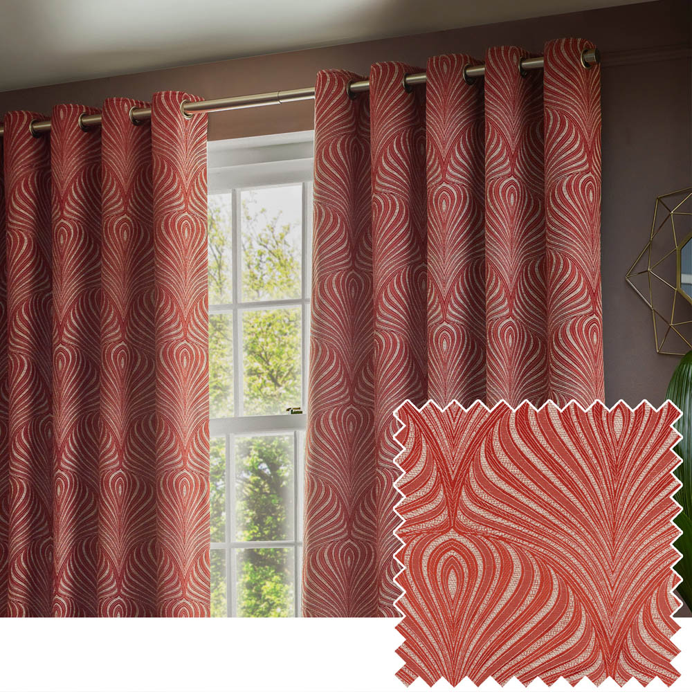 Paoletti Gatsby Terracotta Jacquard Eyelet Curtain 229 x 137cm Image 2