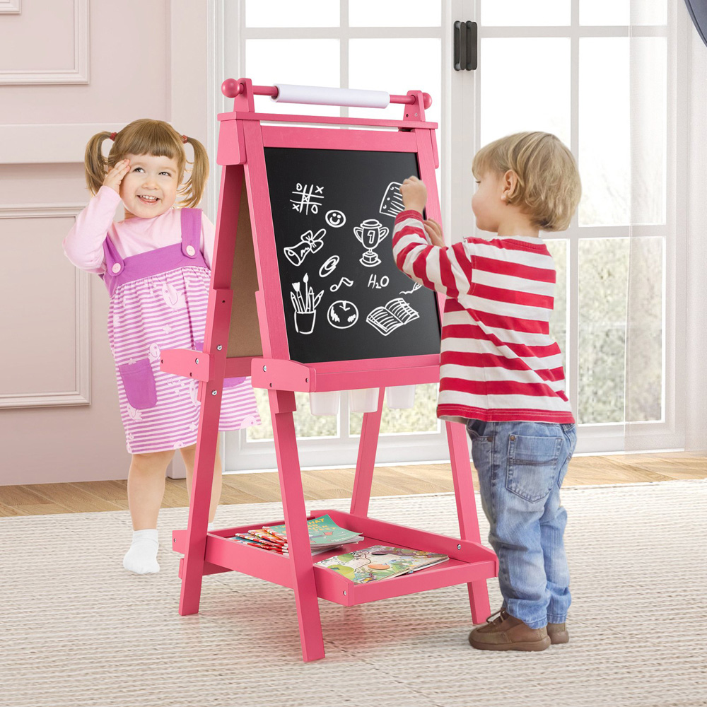 Costway 3-in-1 Kids Pink Double Sided Foldable Art Easel Image 2