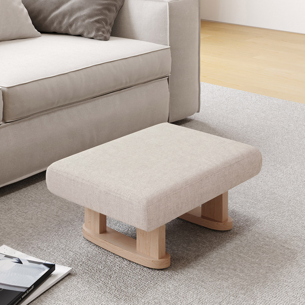 Living and Home Beige Linen Rectangle Footstool Image 8