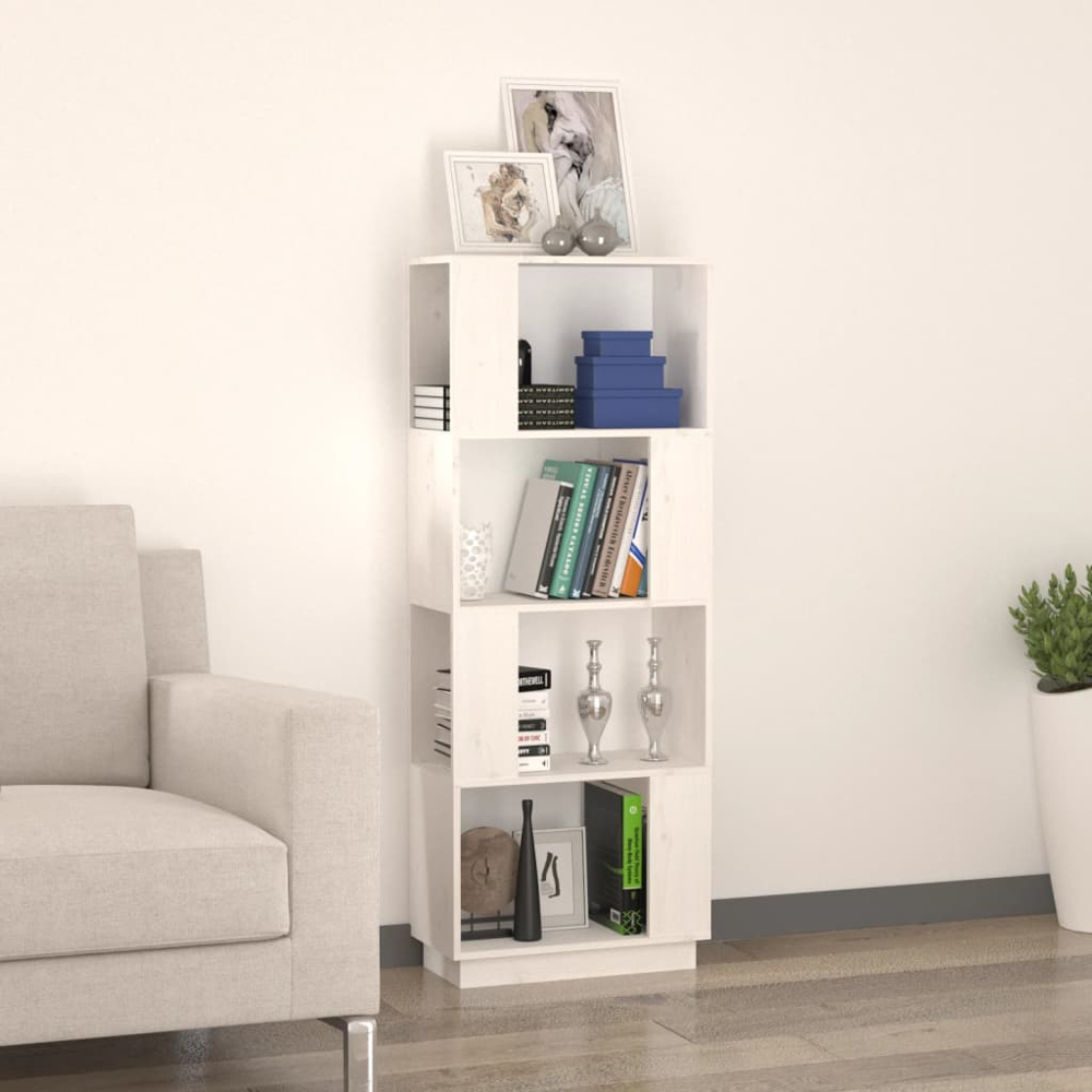 vidaXL 4 Shelf White Solid Pine Wood Bookcase Image 7