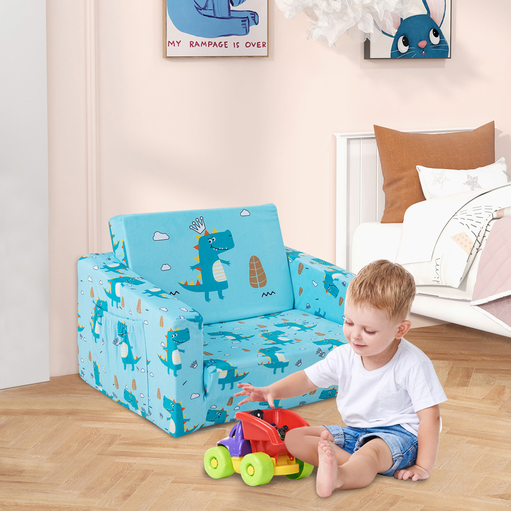 Costway Kids Single Sleeper Blue Convertible Sofa Bed Image 3