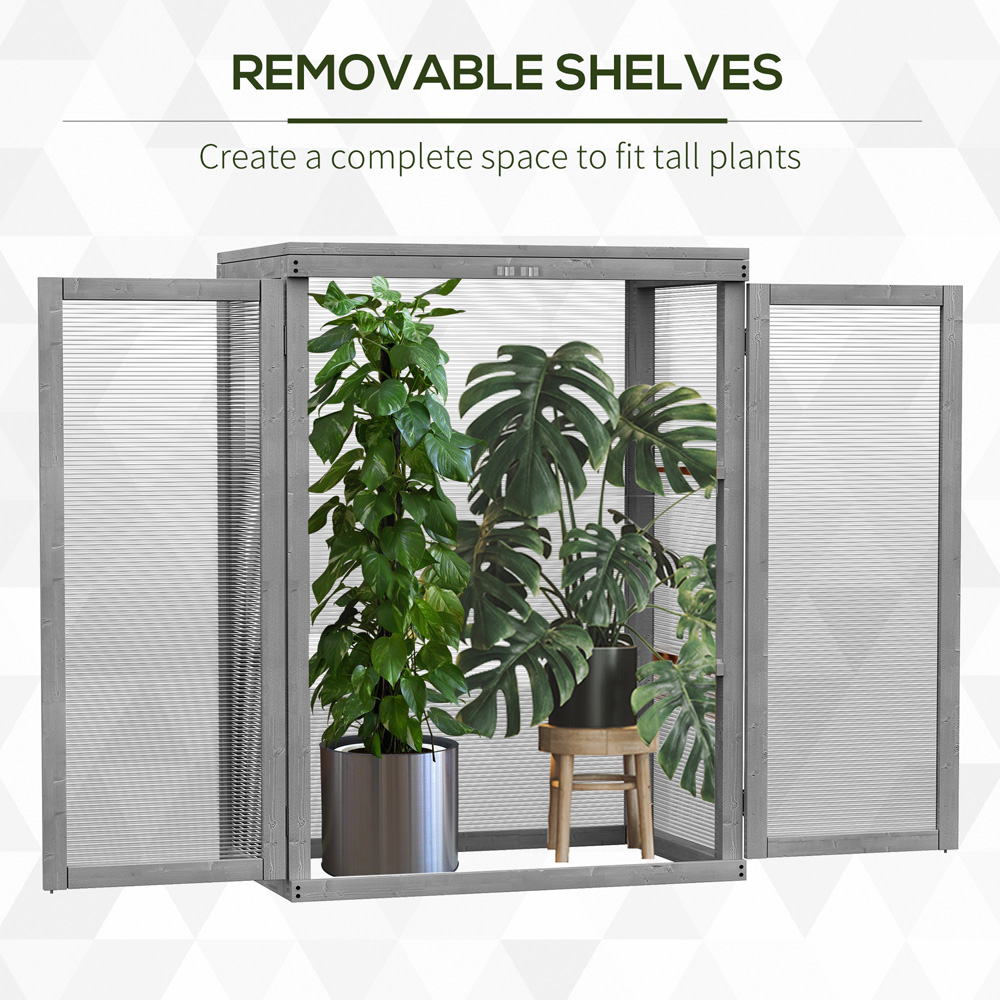 Outsunny 3-Tier Dark Grey Wooden Polycarbonate Cold Frame Image 7