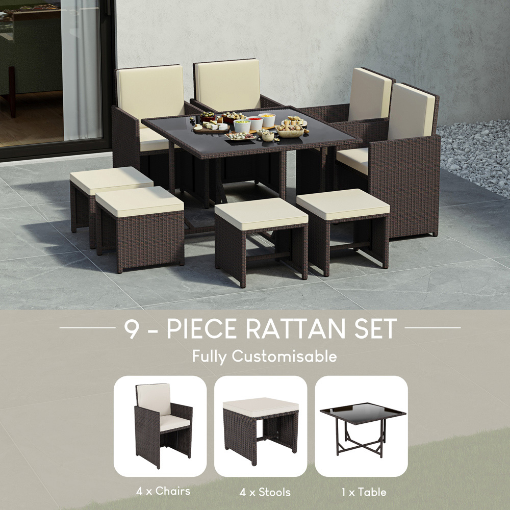 GARDEN VIDA Cuba 8 Seater Brown PE Rattan Garden Dining Set with Cover Image 5