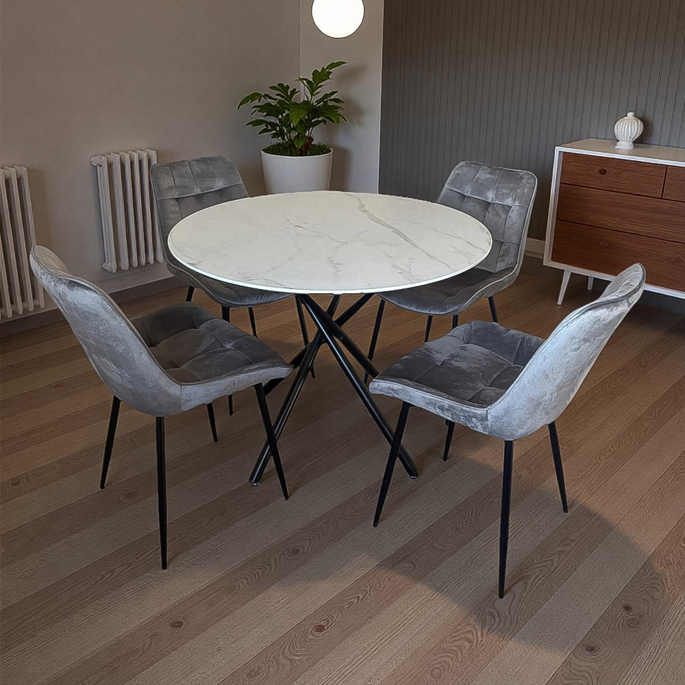 Indoor Living Seattle 4 Seater Grey Erica Velvet Dining Table Set Image 8