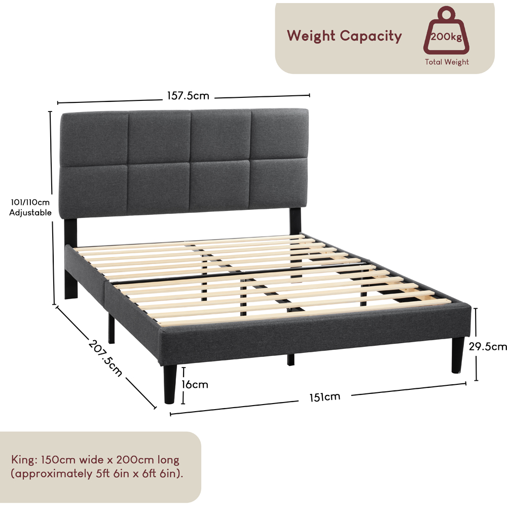 VIDA DESIGNS Velmora King Size Dark Grey Linen Fabric Bed Image 9