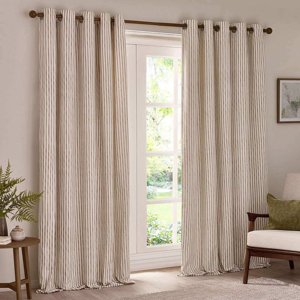 Yard Hebden Cream Striped Cotton Eyelet Curtains 168 x 183cm Image 1
