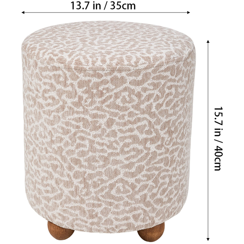 Living and Home Light Brown Chenille Leopard Print Round Footstool Image 9