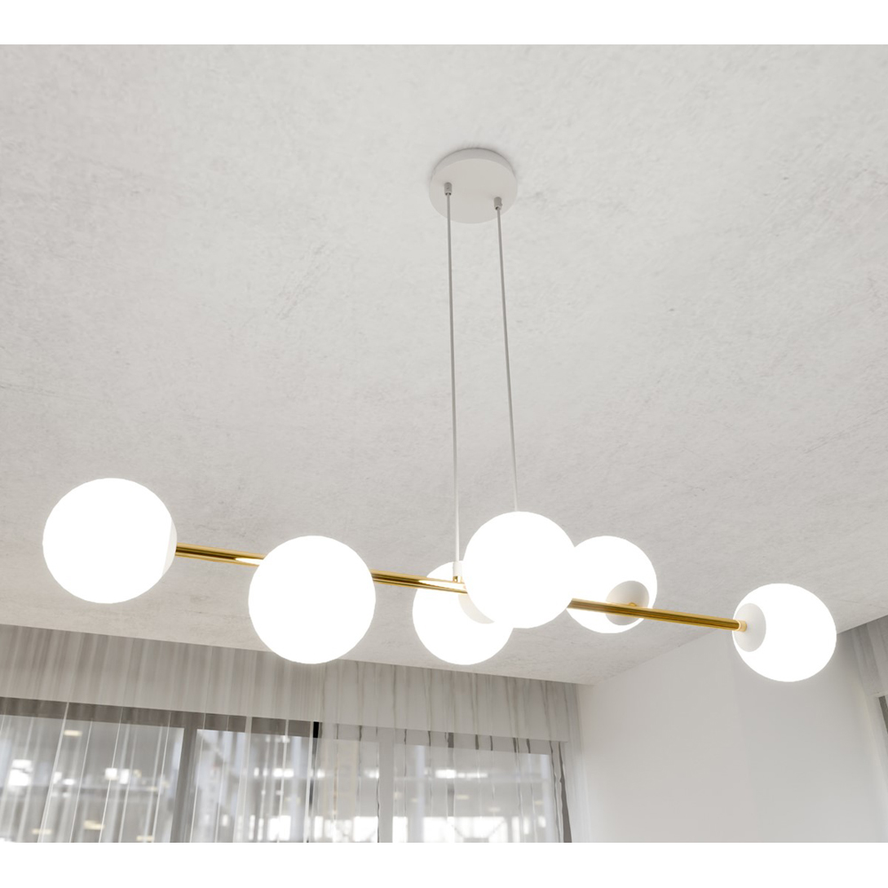 Emibig Gravity 6 Light White Shade White and Gold E14 Ceiling Pendant Light Image 8