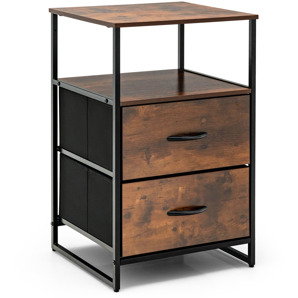 Costway 2 Drawer Single Shelf Rustic Brown Storage Unit Image 2