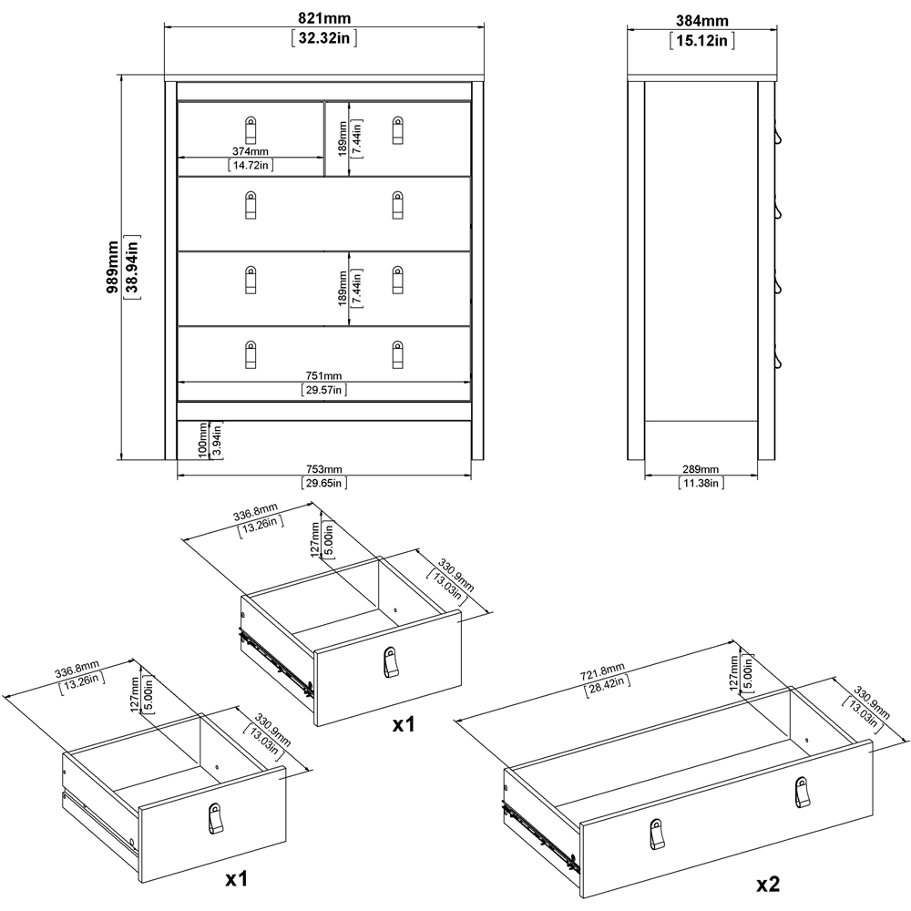 Florence Madrid 5 Drawer White Chest of Drawers Image 7