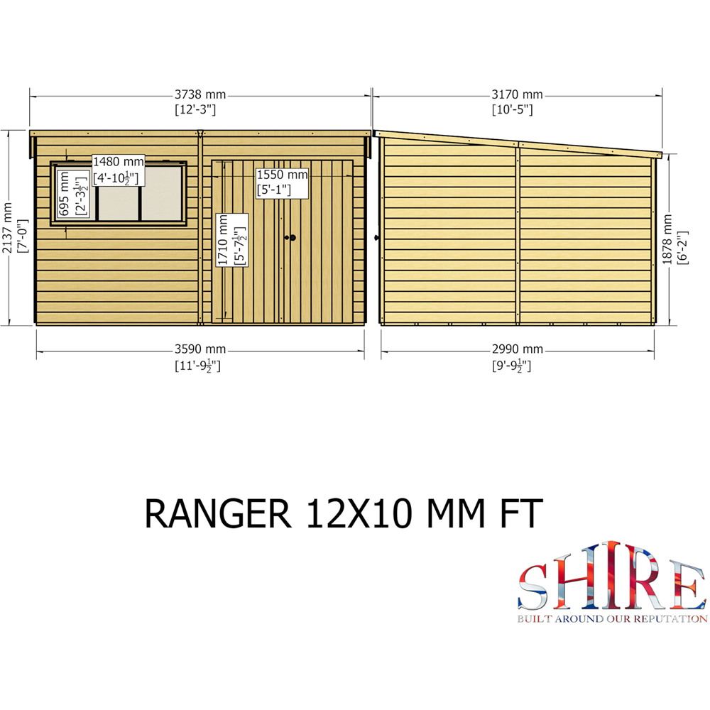 Shire 12 x 10ft Ranger Pent Shed Image 7