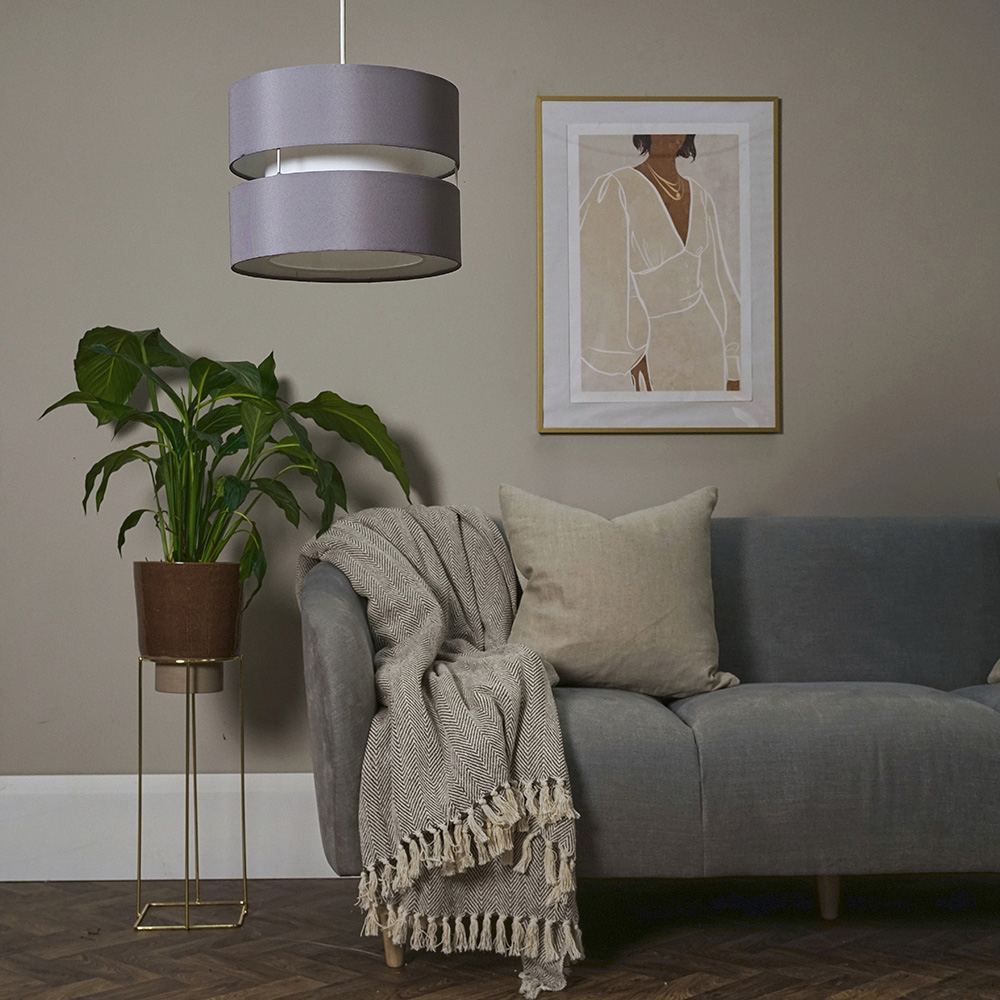 ValueLights Easy Fit Sophia Grey with White Inner Small Pendant Shade Image 6