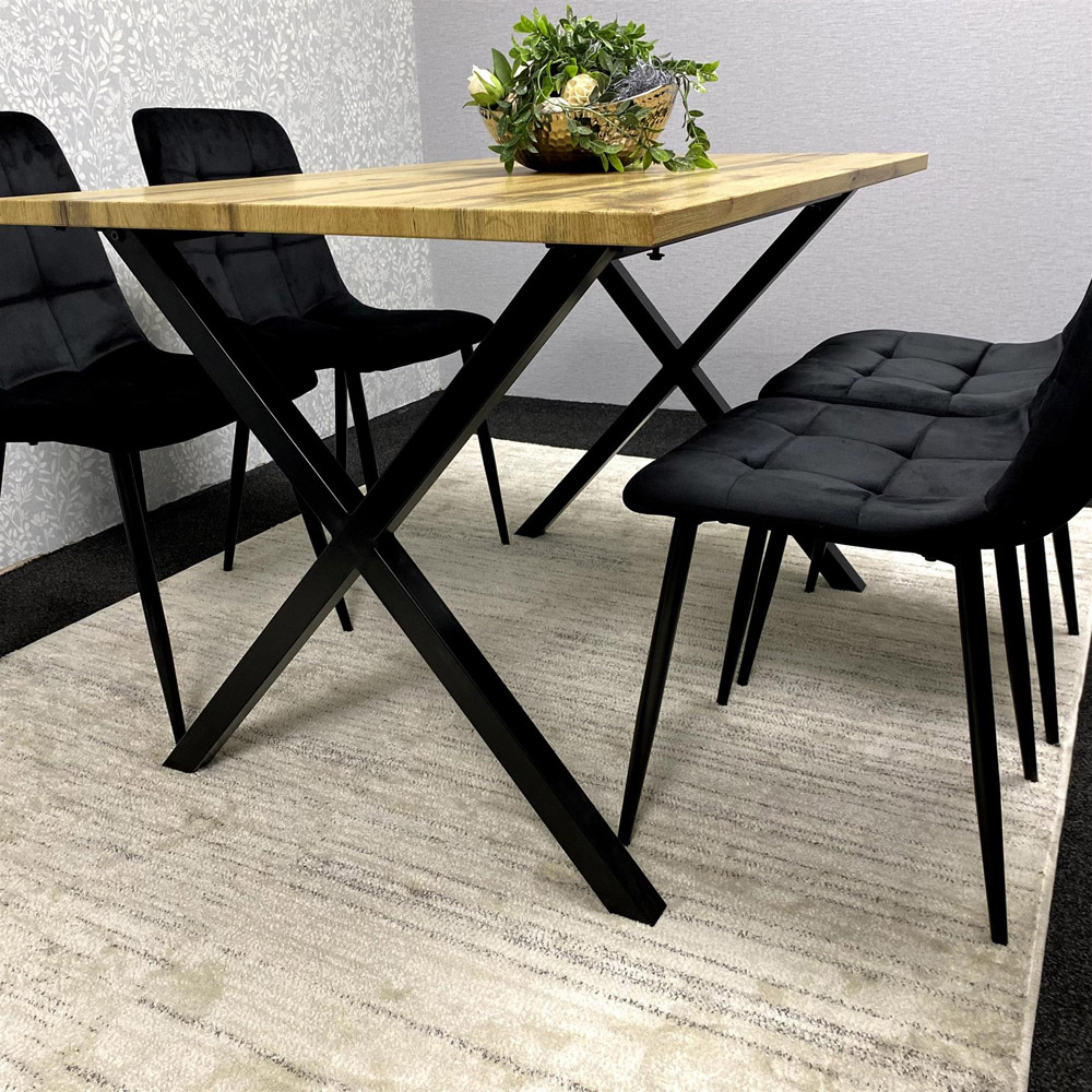 Kosy Koala 4 Seater MDF and Velvet Dining Table Set Black Image 4