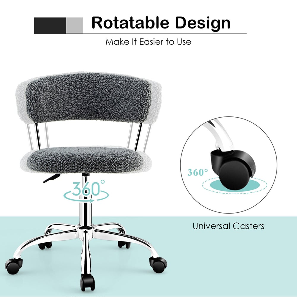Costway Grey Faux Fur Office Chair Image 7