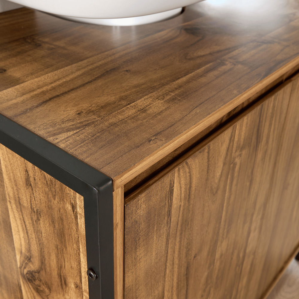 Home Source Locastra 2 Door Oak and Black Under Basin Bathroom Storage Cabinet Image 3