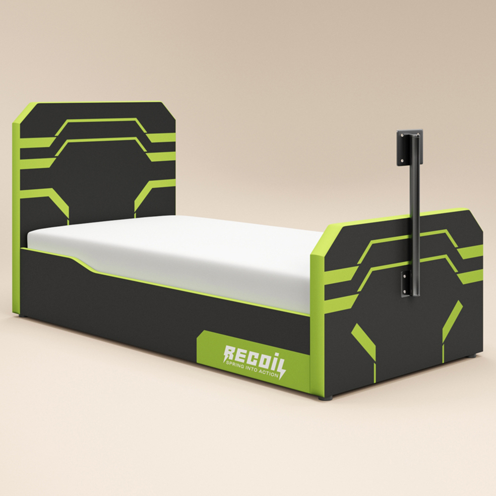 Recoil Alister Single Black and Green Side Lift Ottoman Bed with TV Support Image 2