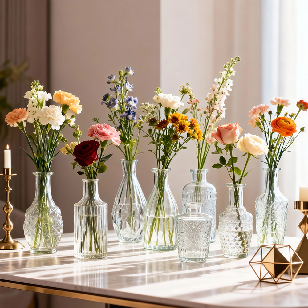 Living and Home 10 Piece Clear Small Glass Bud Vase Set Image 2