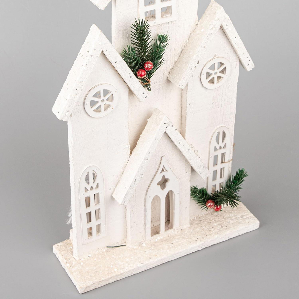 Shatchi White Wooden Snow Covered LED Cottage Christmas Decoration Image 3