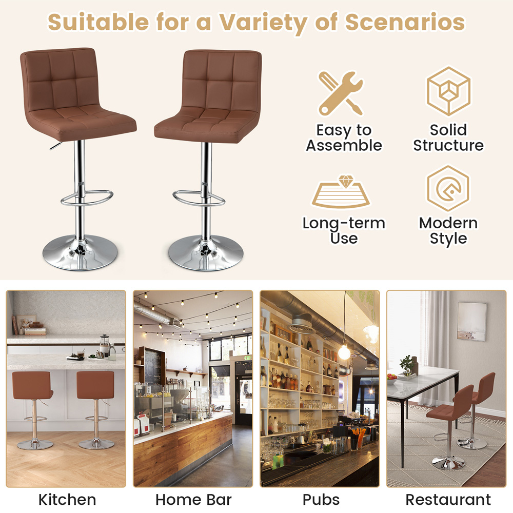 Costway Coffee PU Leather Bar Stool Set of 2 Image 7