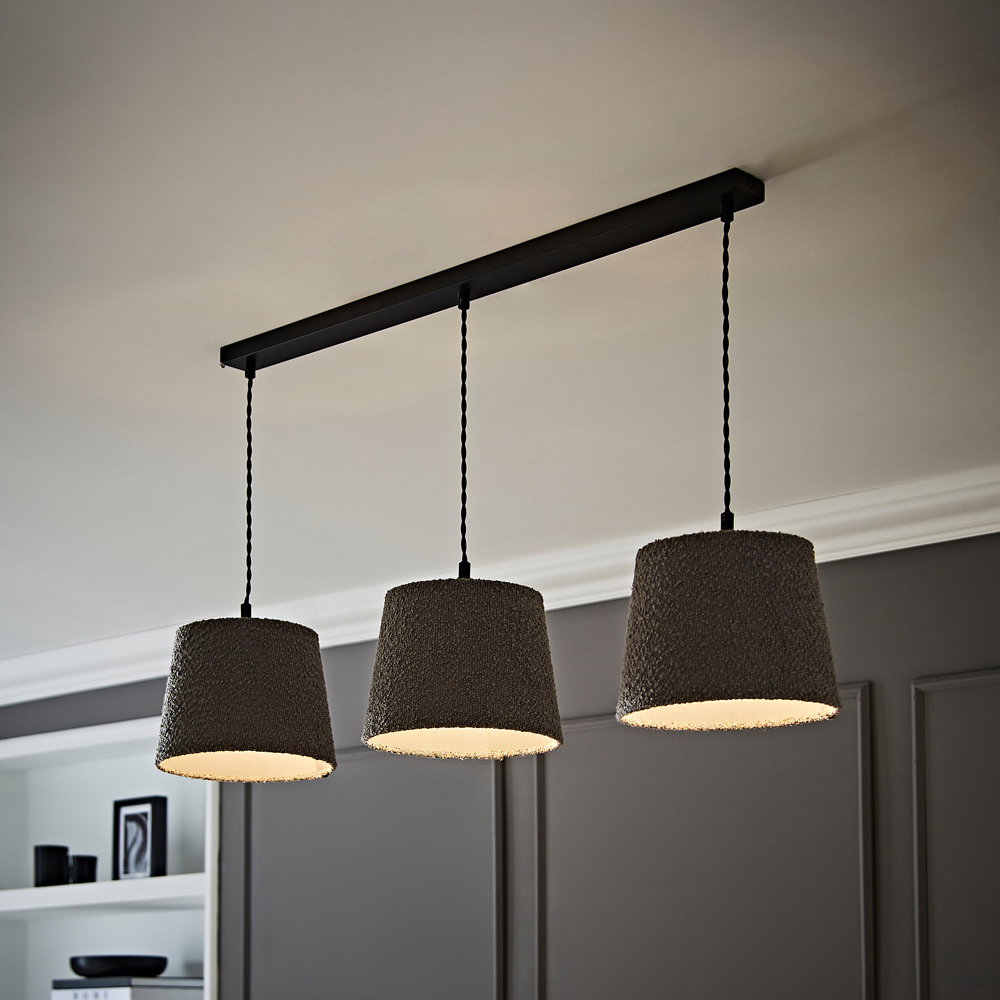 ValueLights Rory Tapered Grey Boucle Lamp Shade 3 Drop Ceiling Pendant Light with LED Bulbs Image 2