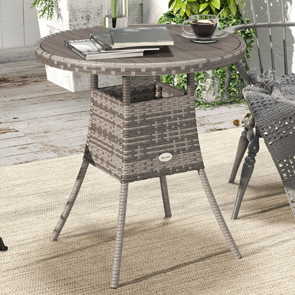 Outsunny Round Rattan Dining Table Grey Image 1